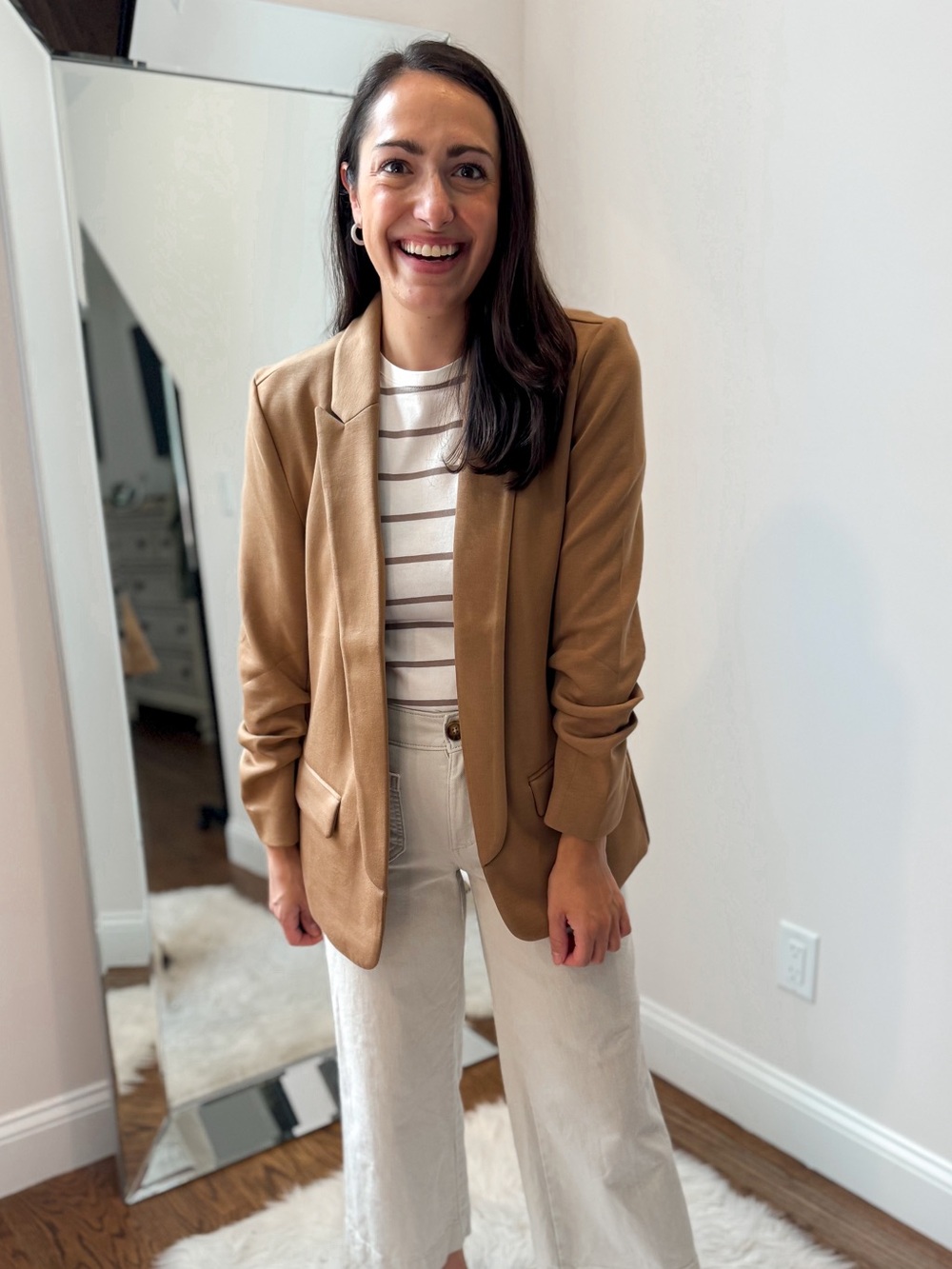 Women's Camel Blazer Jacket - Classic Open Front